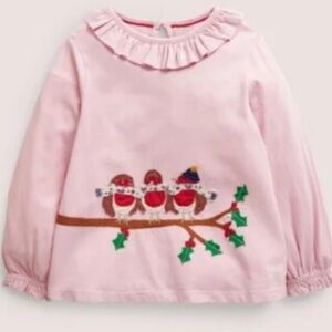 Mini Boden Girls Bird Appliqué Long Sleeve Tshirt